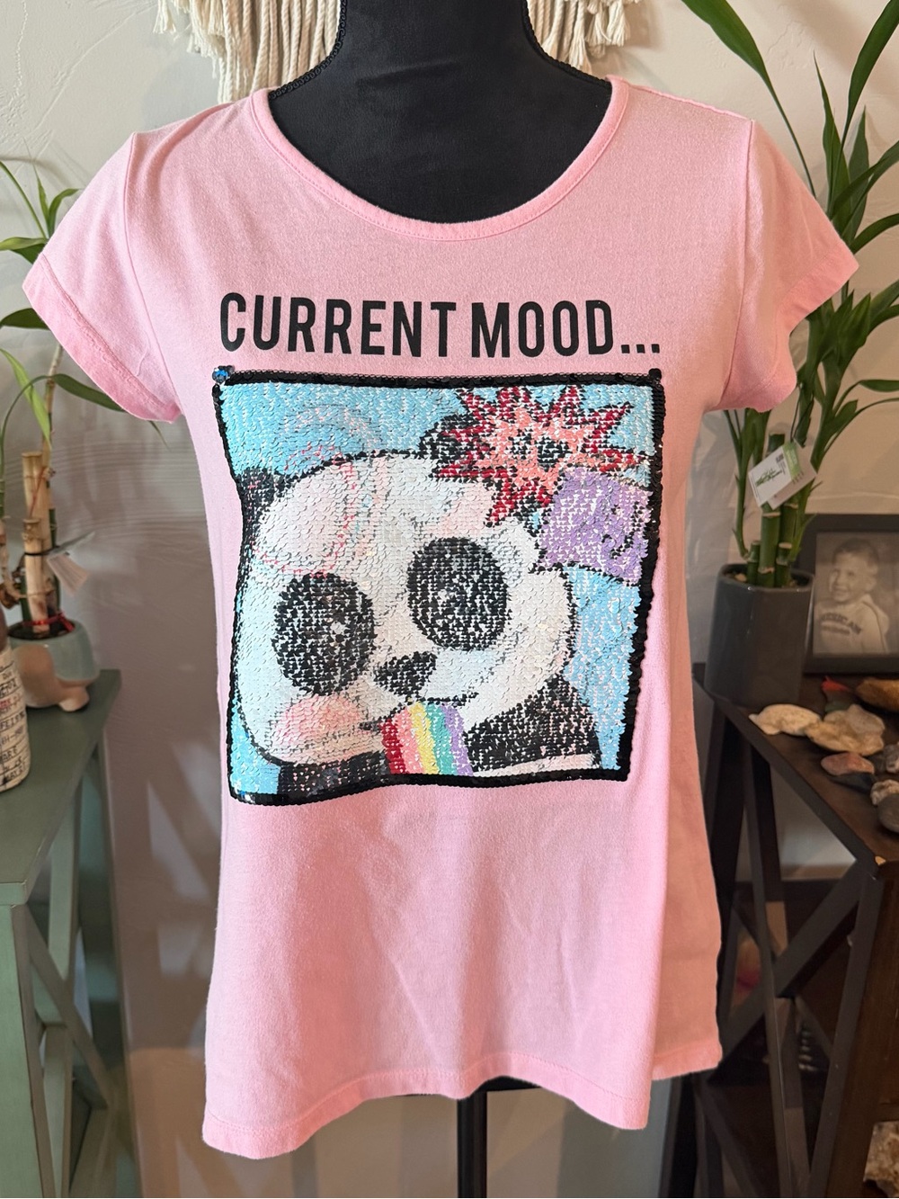 Arizona Jean Company Pink Sequin Panda 'Current Mood' Tee